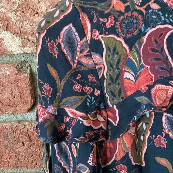 Loft Blue Coral Hydrangea Floral Ruffle Long Sleeve Dress - Picture 6 of 12